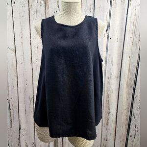 Women's XL Yuvita black linen open back sleeveless tank top blouse shirt top euc